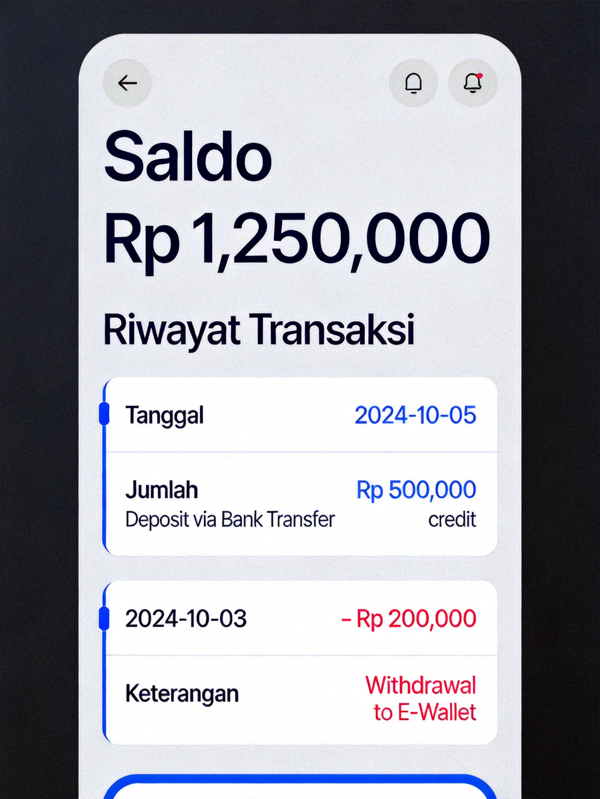 Dashboard akun pengguna M88 mobile untuk melihat saldo dan riwayat transaksi