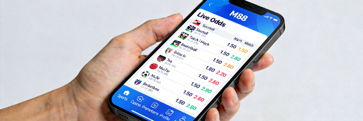 Layar taruhan olahraga M88 mobile dengan odds langsung dan navigasi intuitif